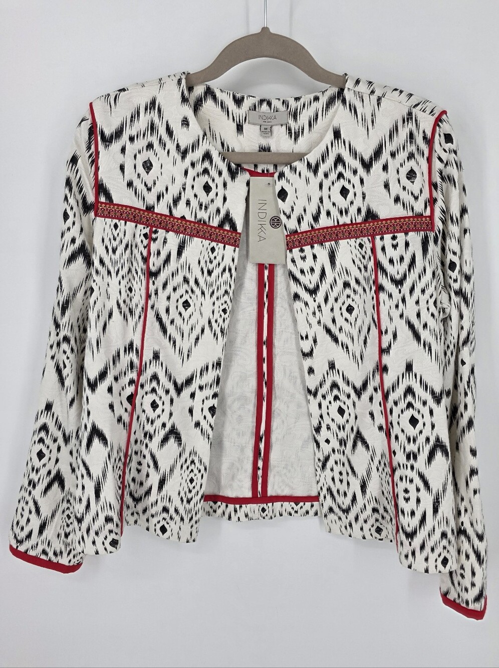 Indikka Ikat Print Open Front Blazer, Sz M